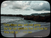 motivational quote on wallpaper- "Only those who will risk going too far can possibly find out how far they can go." -T.S. Eliot 