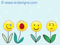 Smiley flowers on blue